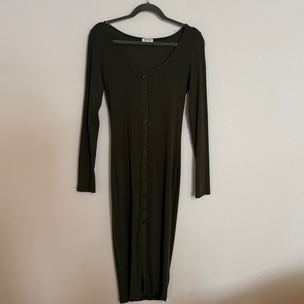 Charcoal Button-Down Midi Dress